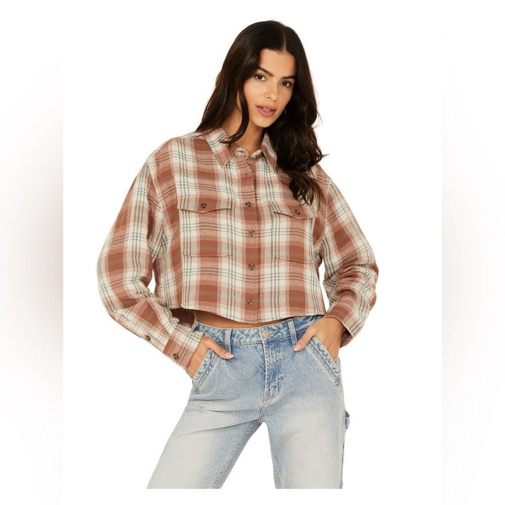 Plaid Cropped Shirt in Brown and White